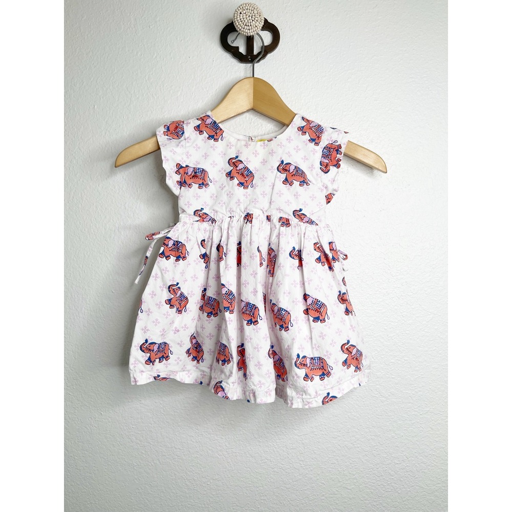 Roberta Roller Rabbit Girls Elephant Print‎ Cotton Dress White Coral Size 2